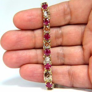 24.14ct Natural Fancy Cinnamon Brown Diamonds Red Ruby Bracelet 18kt Tennis*
